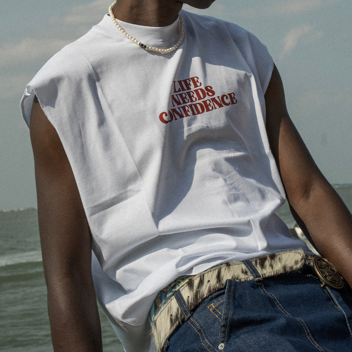 "Life Needs Confidence" Sleeveless White